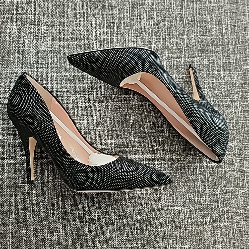 NWT Kate Spade Black Metal Dot Suede Heels